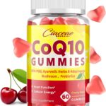 CoQ10 Gummies with PQQ - 400 MG Coenzyme Q10 High Potency, Enhanced with Ayurvedic Herbs, Adaptogenic Mushroom Blend & Probiotics for Heart, Brain, Energy, Immunity, Cherry Flavor, 60 Vegan Gummies