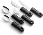Special Supplies Adaptive Utensils (5-Piece Kitchen Set) Wide, Non-Weighted, Non-Slip Handles for Hand Tremors, Arthritis, Parkinson’s or Elderly Use - Stainless Steel (Black) - Image 9