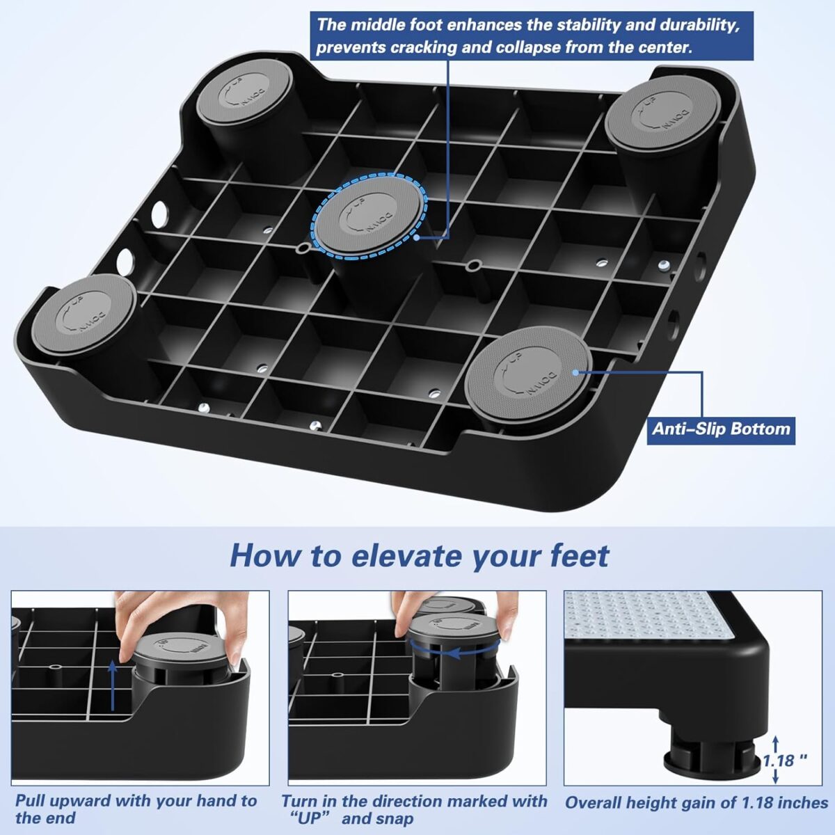 SOYO Mobility One Step Stool, Heavy Duty Indoor Outdoor Non-Slip Small Step Platform Assistive Device for Adult Elderly, Standing Support and Step Riser for Car, Bed, Door, Stair, Bathroom, Black-Gray - Image 4