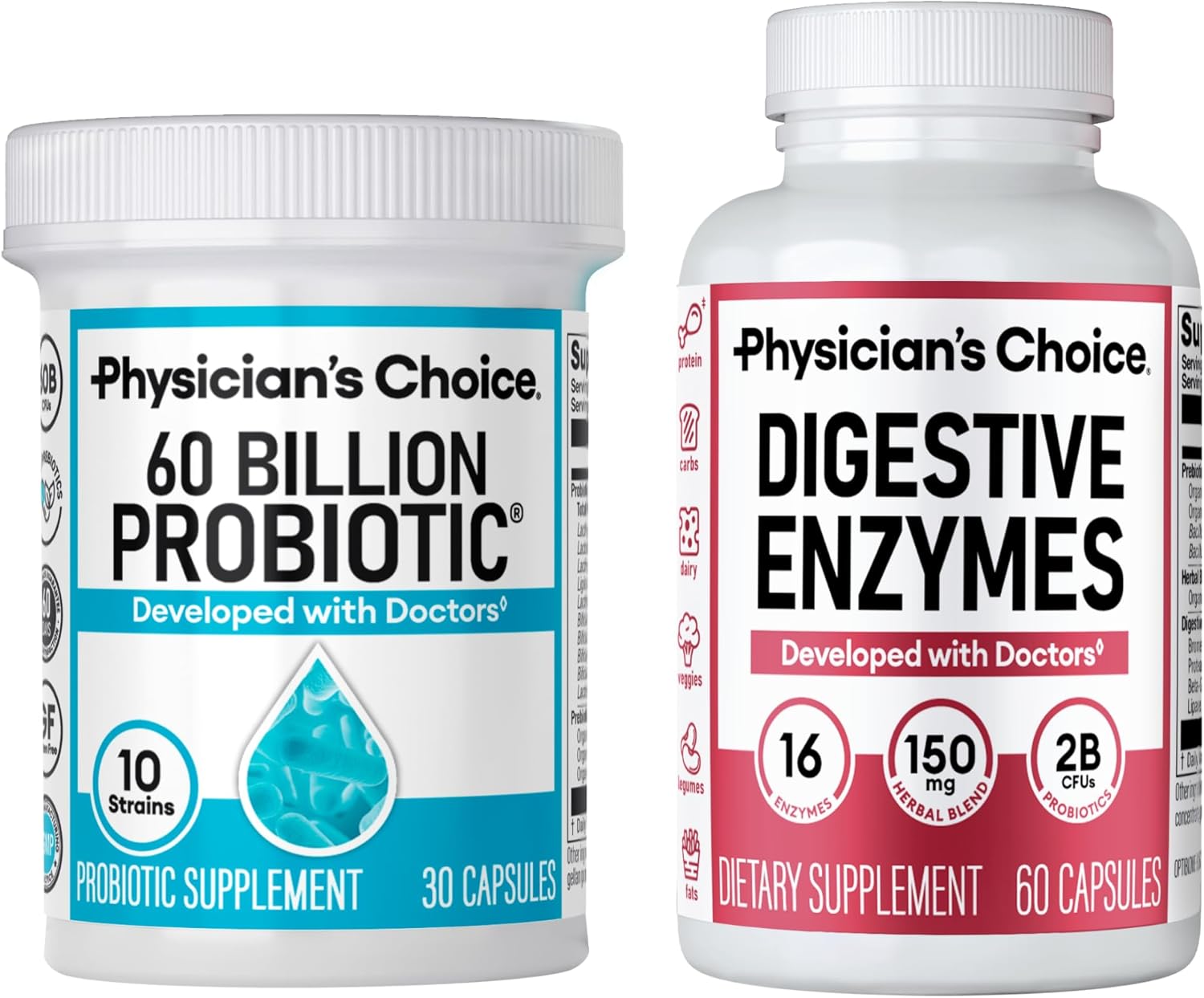 71RxiB77bLL._AC_SL1500_.jpg Physician's CHOICE Advanced Gut Health Bundle: 60 Billion Probiotics 30ct + Digestive Enzymes 60ct for Digestive, Gut, and Immune Health Supports Occasional Constipation, Diarrhea, Gas, and Bloating - Image 1