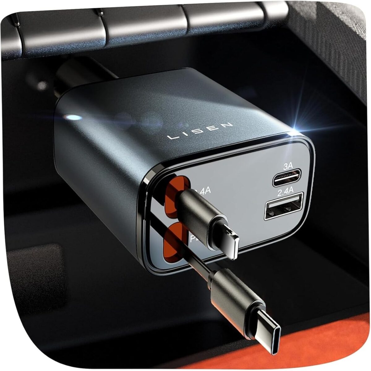 LISEN Retractable Car Charger [69W USB C Car Accessories Adapter ] for iPhone 16 USB C Charger Fast Charging, Ford Travel Essentials Gifts for Women Men, Road Trip Essentials for iPhone 16 15 14 13 12 - Image 1