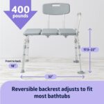 Medline Transfer Bench for Bathtubs and Showers, Adjustable Shower Bench and Bath Seat for Seniors and Adults, Slip-Resistant Feet, Heavy-Duty 400 lb. Weight Capacity, Tool-Free Assembly - Image 2