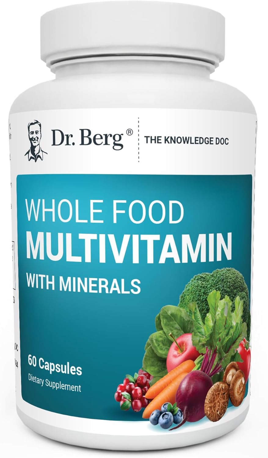71SpiCnGxIL._AC_SL1500_.jpg Dr. Berg Whole Food Multivitamin with Minerals - Daily Multivitamin for Men and Women - Includes Premium Whole Food Fruits and Vegetable Blend with Folate, Alpha-lipoic Acid and More - 60 Capsules - Image 1