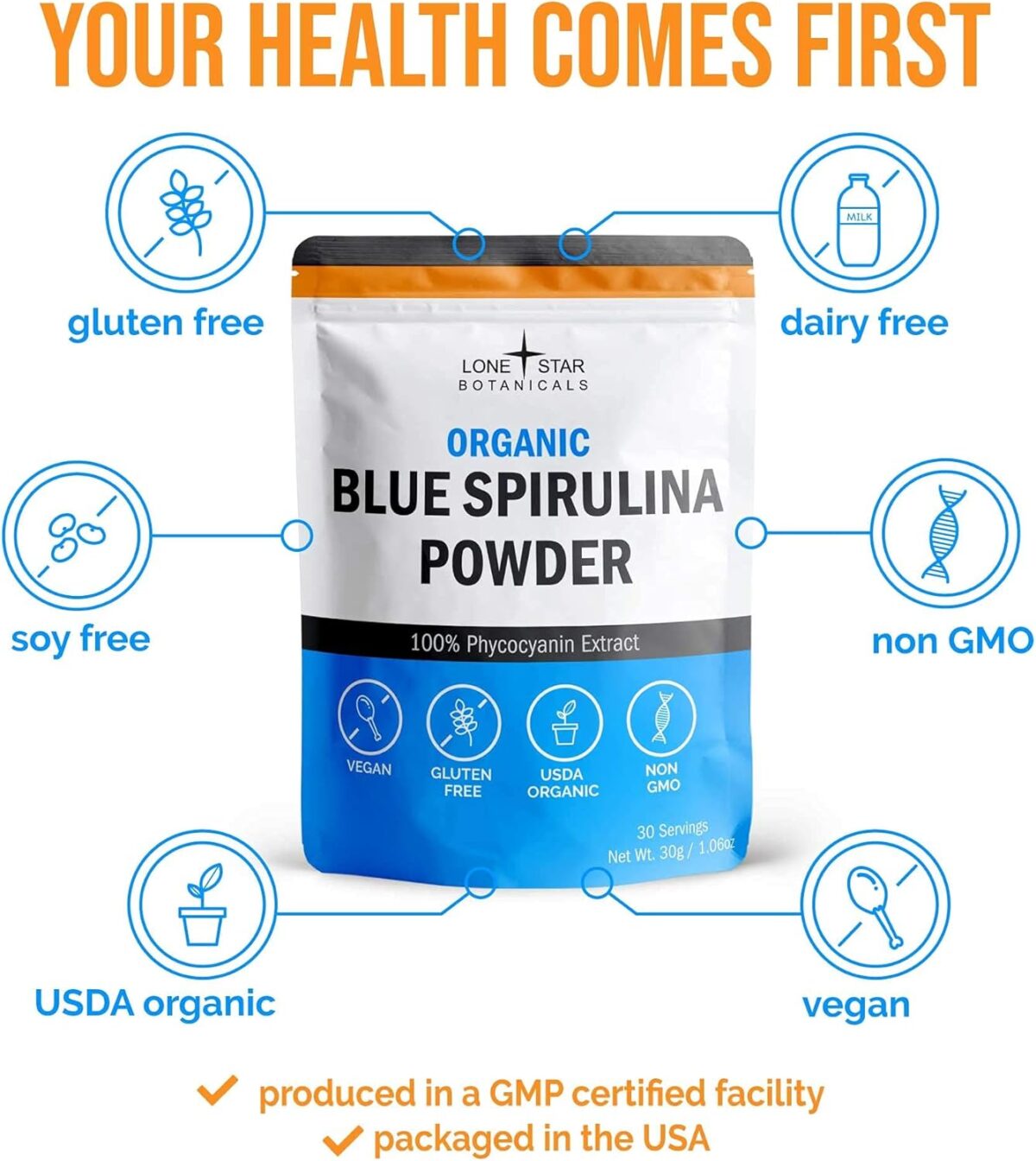 Organic Blue Spirulina Powder - 100% Pure Blue-Green Algae, No Fishy Smell, Vegan Superfood for Smoothies & Drinks, Non GMO, Gluten-Free, Vegan - Image 5