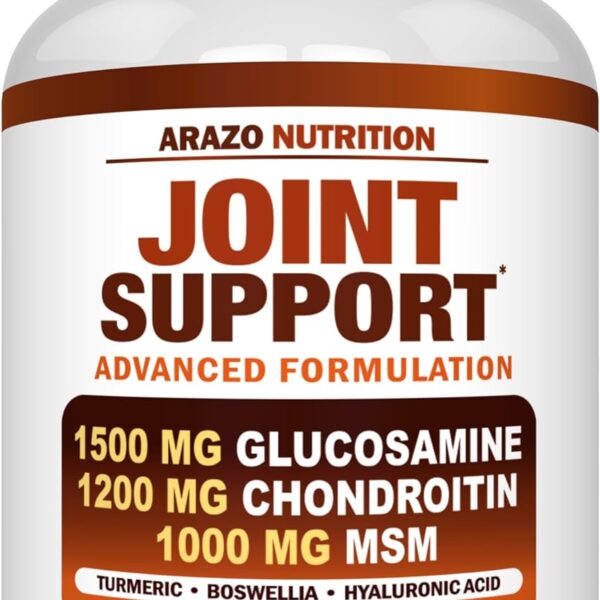 Arazo Nutrition Glucosamine Chondroitin Turmeric Msm Boswellia - Joint Support Supplement for Relief 180 Tablets for Bones, Back, Knees, Hands (180 Tablets)
