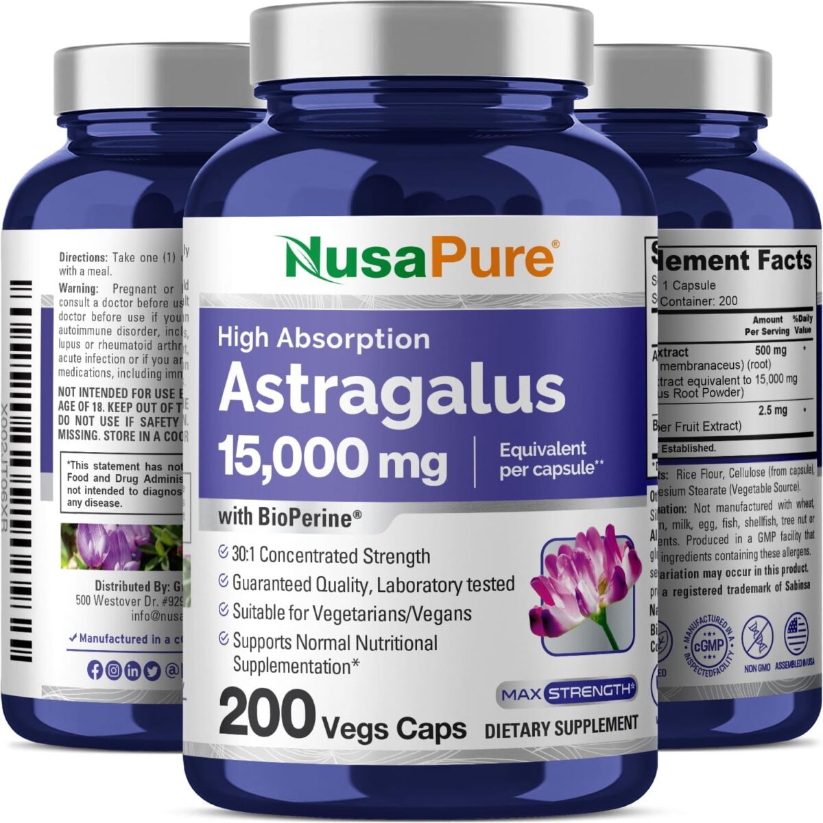 NusaPure Astragalus 15,000mg per Caps 200 Veggie Capsules (Vegetarian, Non-GMO, Vegan) - Image 5