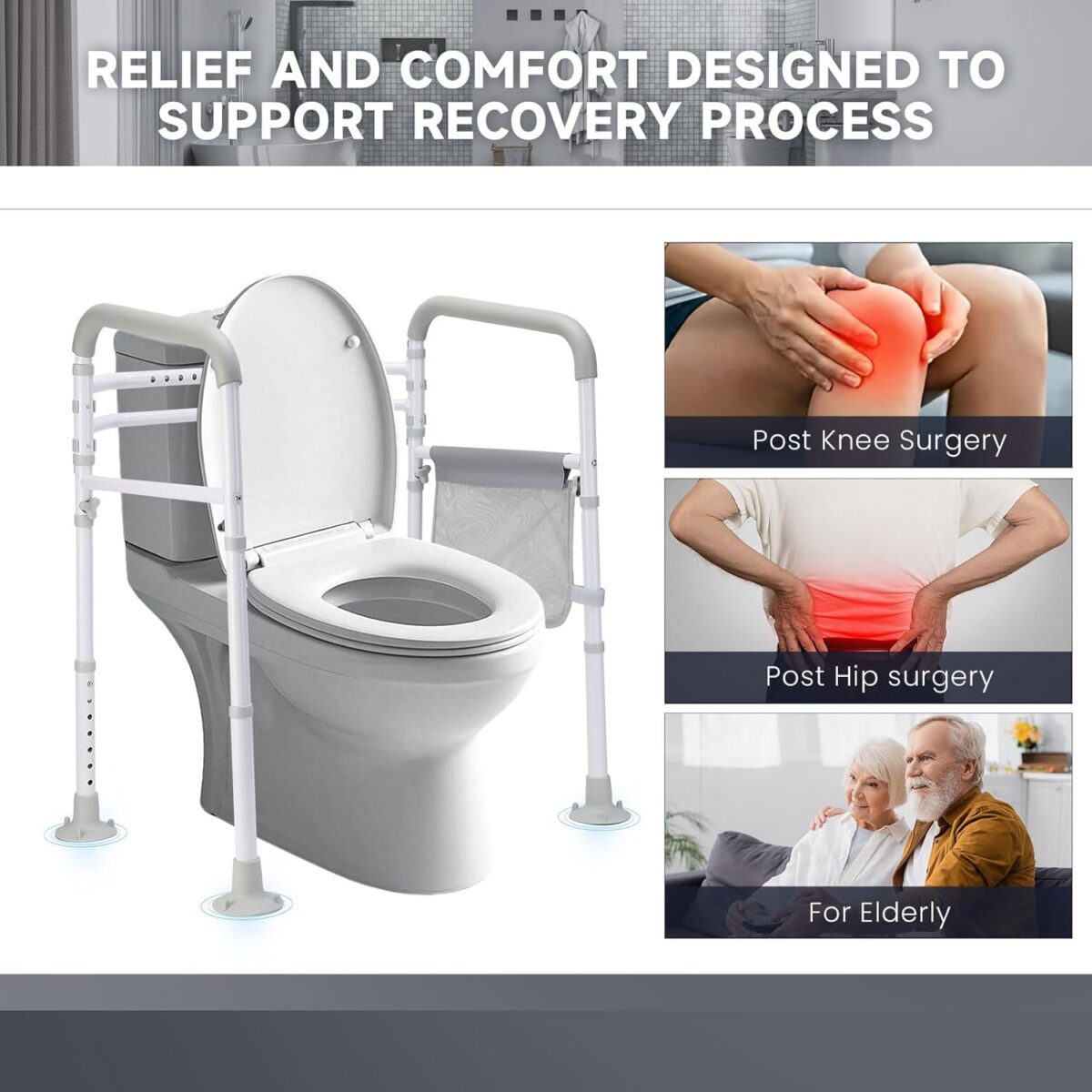 Toilet Safety Rails-Adjustable Toilet Safety Frame, FoldableTtoilet Support Rails with Handles, Heavy Duty Toilet Handles for Elderly, Seniors, Handicap & Disabled-Fits Most Toilets - Image 6