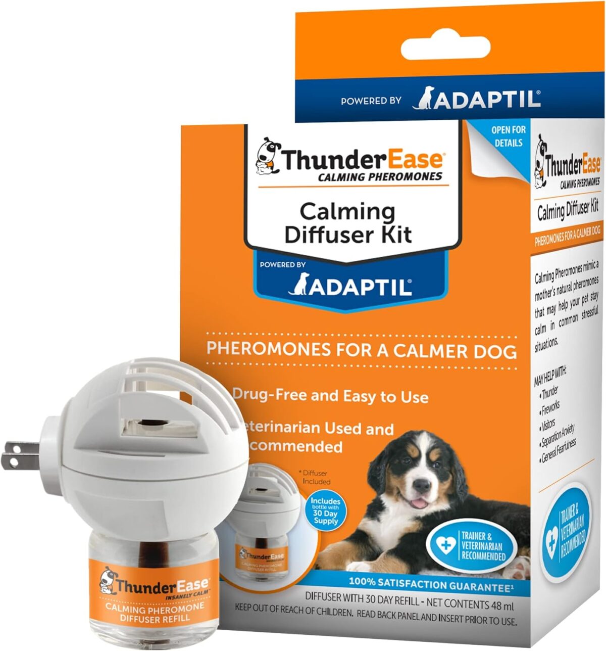 ThunderEase Dog Calming Pheromone Diffuser Kit | Powered by ADAPTIL | Vet Recommended to Relieve Separation Anxiety, Stress Barking & Chewing, and Fear of Fireworks & Thunderstorms (30 Day Supply) - Image 1