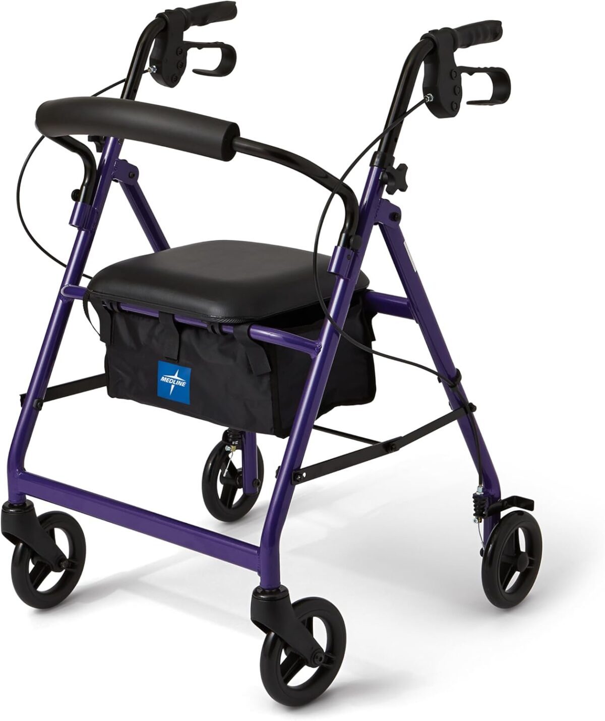 Medline Aluminum Rollator Walker with Seat, Purple, 250 lb. Weight Capacity, Lightweight, 6” Wheels, Foldable, Adjustable Handles, Rolling Walker for Seniors - Image 1