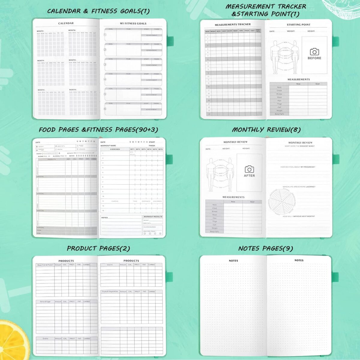 Food and Fitness Journal Hardcover Wellness Planner Workout Journal for Women Men to Track Meal and Exercise Count Calories Weight Loss Diet Training Weight Loss Tracker Undated Home and Gym - Image 4