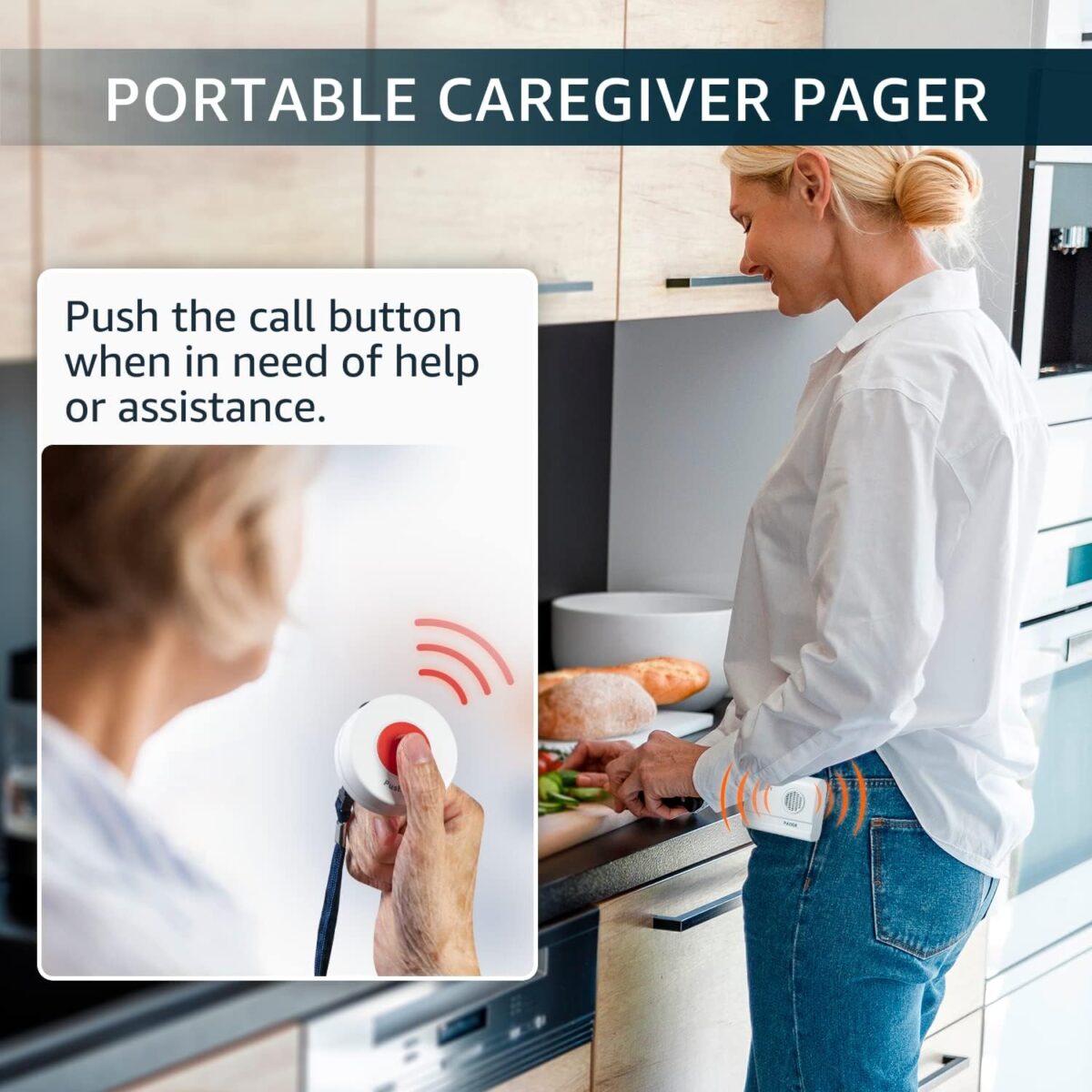 Caregiver Pager Call Button Wireless Call Bell Alert Buttons for Patients Elderly Seniors Home Portable Nurse Call System Bed Alarm Fall Prevention Emergency - Image 2
