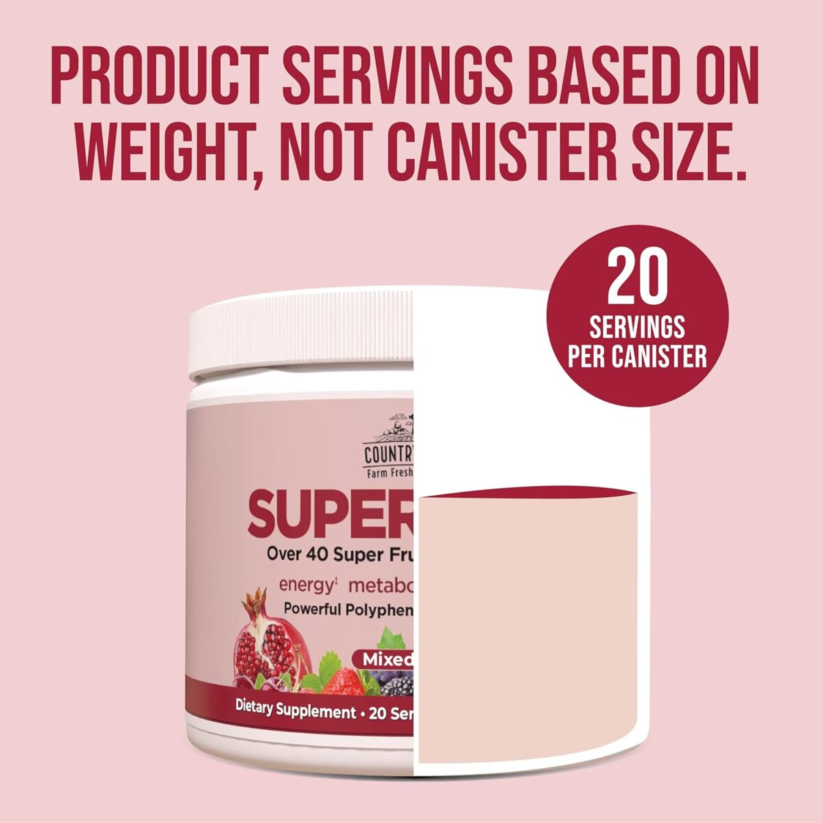 COUNTRY FARMS Super Reds, Energizing Polyphenol Superfood, 48 Super Fruits and Berries, Powerful Antioxidants and Polyphenols, Supports Energy, 20 Servings, Mixed Berry Flavor - Image 7