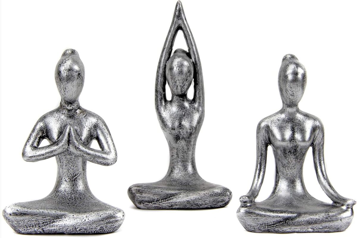 Leekung Yoga Meditation décor,Yoga Pose Statue Home Decoration,Zen Yoga Figurine for Spiritual Room, Set of 3 Yoga Gift Antique Silver Color - Image 1