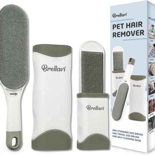 Pet Hair Remover for Cats Dogs: Reusable Fur Removal Brush for Clothes Furniture Couch Carpet Bed Car Seat - Self-Cleaning Tool for Pet Owners Friends Families - Home Travel Use Dove Gray