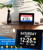 19 Alarms Digital Clock with Voice Talking Time, Auto DST, 20 Custom Reminders, 10-Level Auto Dimmer, 6 Display Modes, Day Date Calendar Clock for Seniors Dementia Alzheimers'- 7 Inch with Remote - Image 2