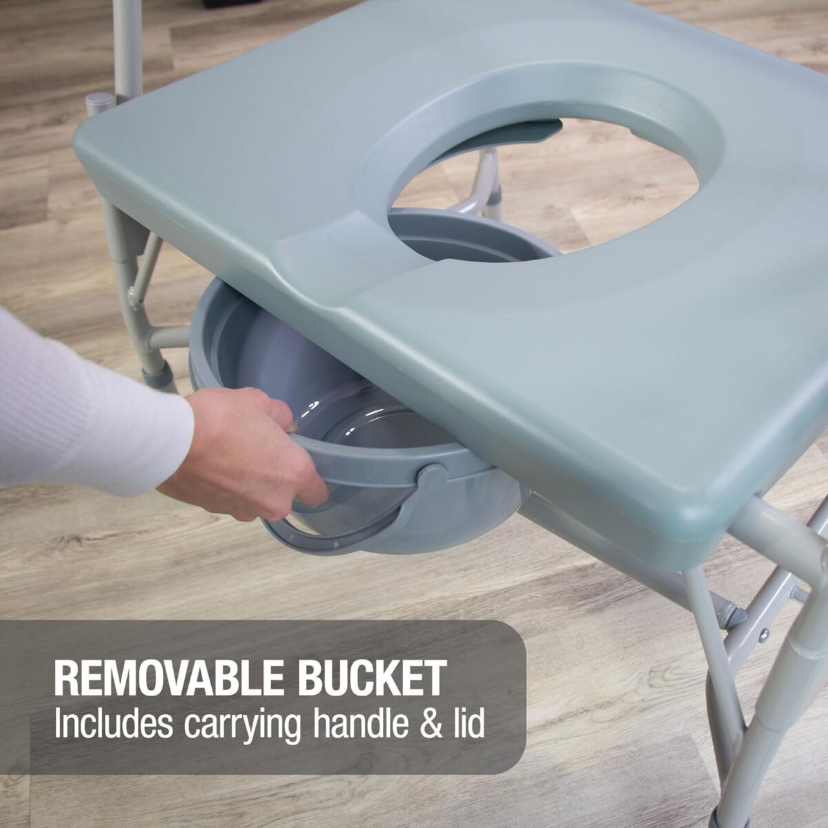 DMI Drop Arm Portable Toilet Commode, Extra-Wide Seat, 500 Pound Weight Capacity, Bucket with Lid Included, Adjustable Legs, Elderly Assistance Products, Grey - Image 3