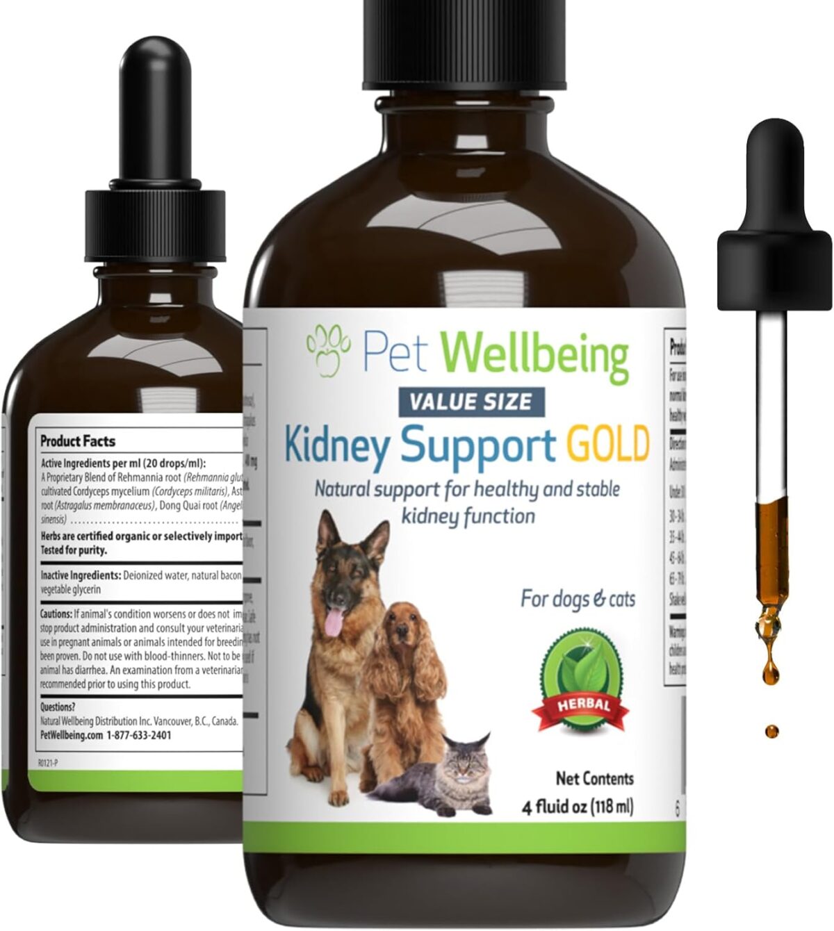 Pet Wellbeing Kidney Support Gold for Dogs - Supports Healthy Kidney Function, Fluid Balance, Energy Levels, Rehmannia, Dong Quai - Veterinarian-Formulated Herbal Supplement 4 oz (118 ml) - Image 1