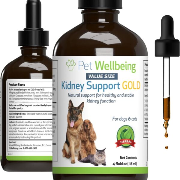 Pet Wellbeing Kidney Support Gold for Dogs - Supports Healthy Kidney Function, Fluid Balance, Energy Levels, Rehmannia, Dong Quai - Veterinarian-Formulated Herbal Supplement 4 oz (118 ml)