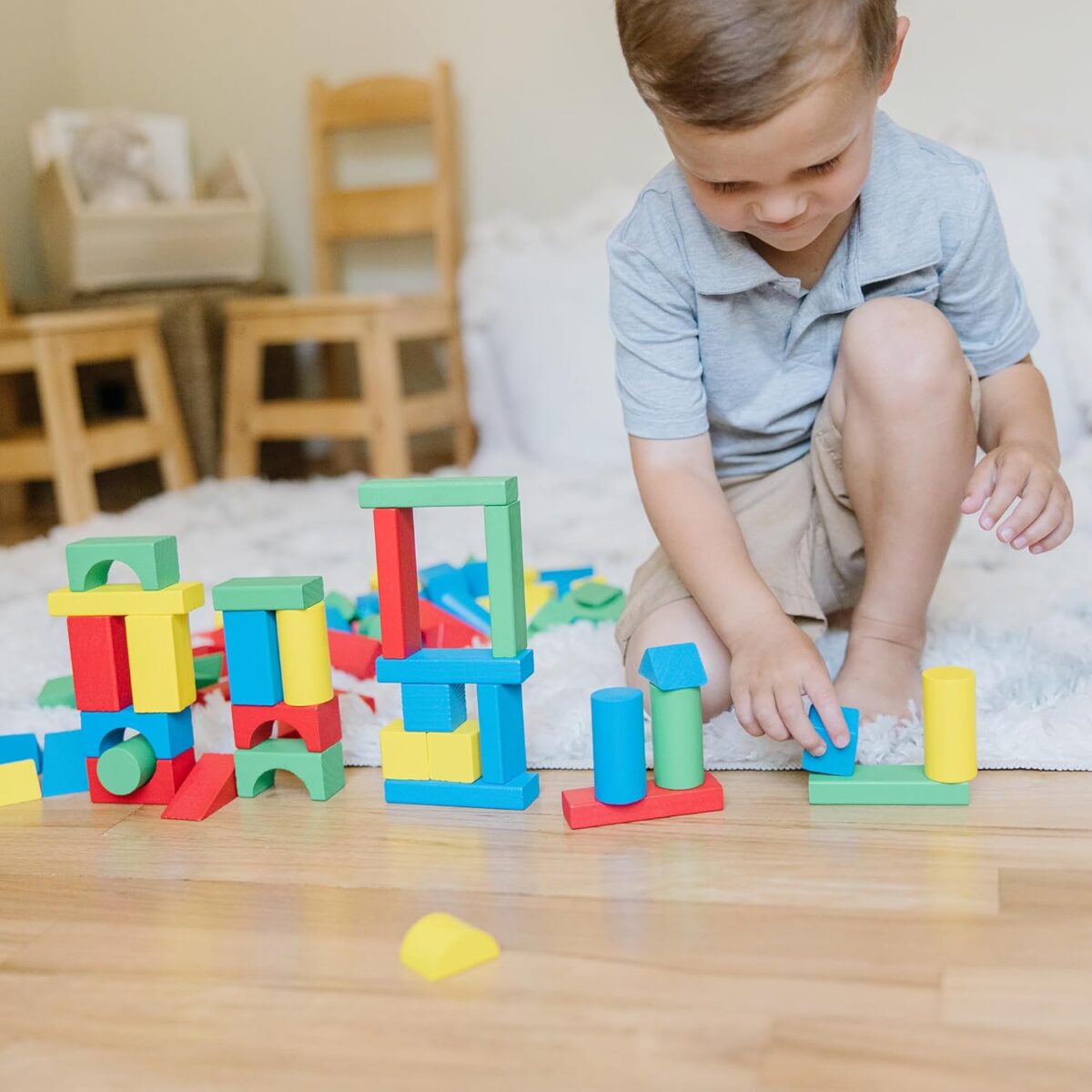 Melissa & Doug Wooden Building Blocks Set - 100 Blocks in 4 Colors and 9 Shapes Classic Kids Toys, Colored Wood For Toddlers Ages 2+ - FSC-Certified - Image 8