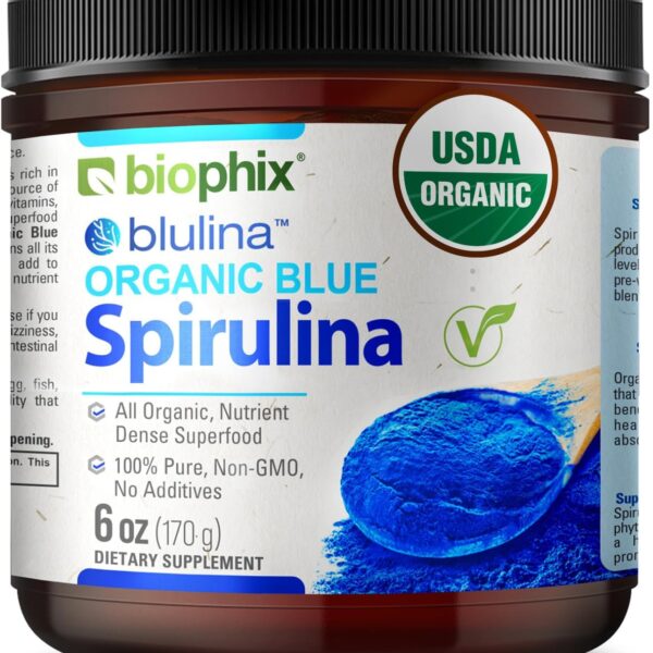 biophix Blue Spirulina Powder Organic 6 oz – Natural Dye Pigment Nutrient-Rich Algae – Blue Algae Supplement – Pure Organic Espirulina Azul en Polvo – 170 Servings