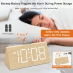 DreamSky Wooden Digital Alarm Clocks for Bedrooms - Electric Desk Clock with Large Numbers, USB Port, Battery Backup Alarm, Adjustable Volume, Dimmer, Snooze, DST, 12/24H, Wood Décor (White) - Image 3