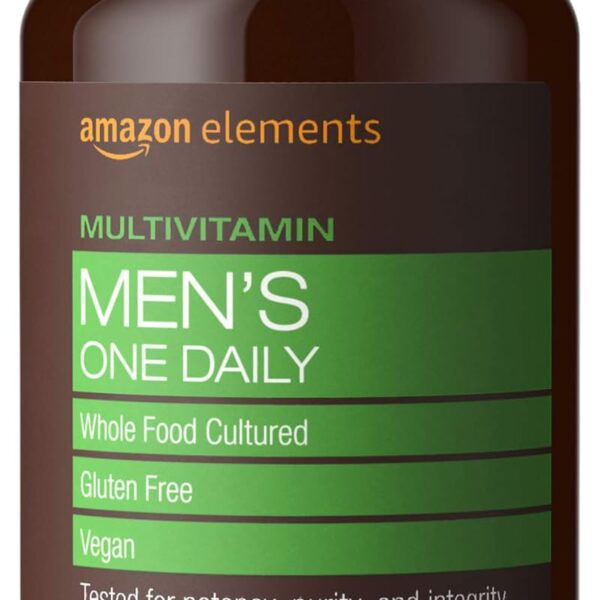 Amazon Elements Men’s One Daily Multivitamin, 62% Whole Food Cultured, Vegan, 65 Tablets, 2 month supply (Packaging may vary)