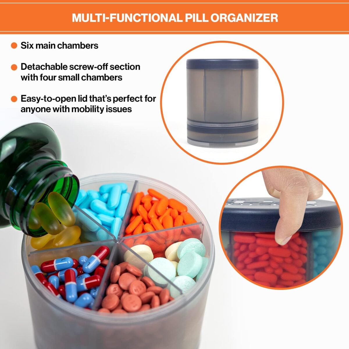 Monster Supplement Medication Pill Dispenser with 10 Adjustable Compartments - Extra Large Pill Bottle - Easy to Dispense (Monster Fit 10) - Image 4