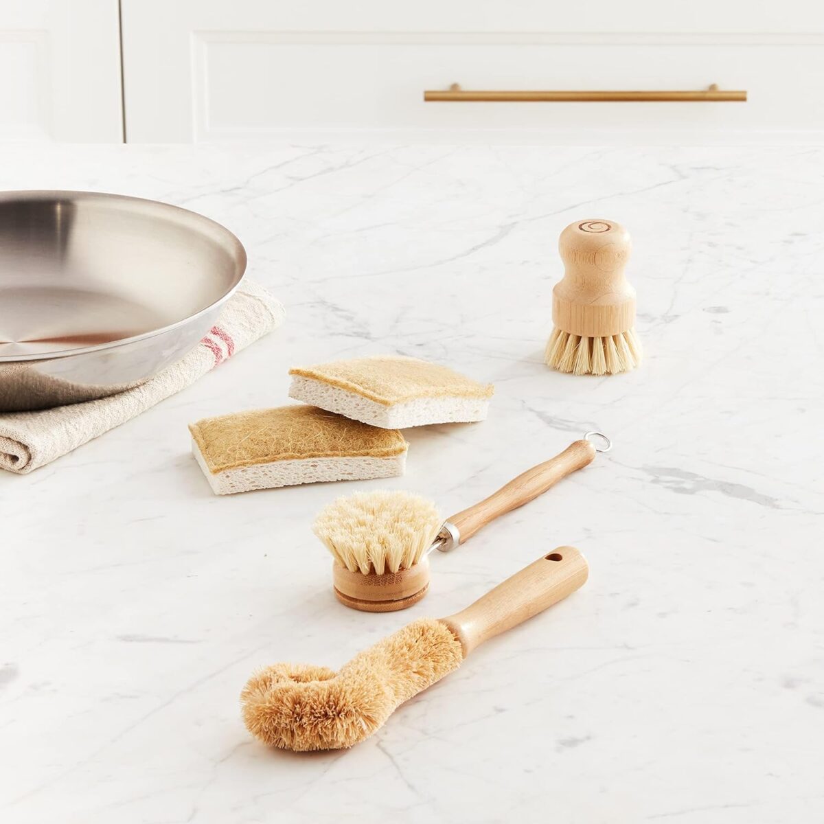 Tieralia 5-Piece Eco-Friendly Bamboo Dish Brush Set with Compostable Wood Pulp Sponges | Bamboo Kitchen Cleaning Set - Image 9