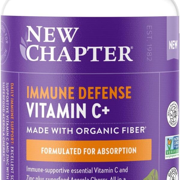 New Chapter Vitamin C+ Gummies – 40% Less Sugar§, Excellent Source of Vitamin C, Two Daily Gummies for Immune Support with Acerola Cherry, Vegan, Non-GMO, Gluten Free, Citrus Flavored, 60ct