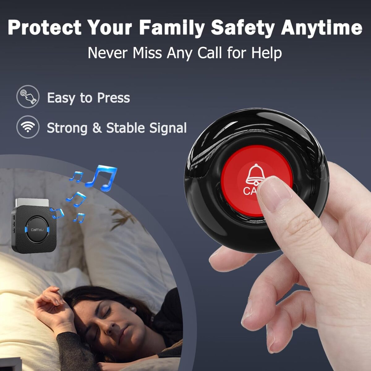 CallToU Caregiver Pager Wireless Call Bell Alert Button for Seniors/Elderly/Patients 1 Plugin Receiver 1 Waterproof Transmitter - Image 6