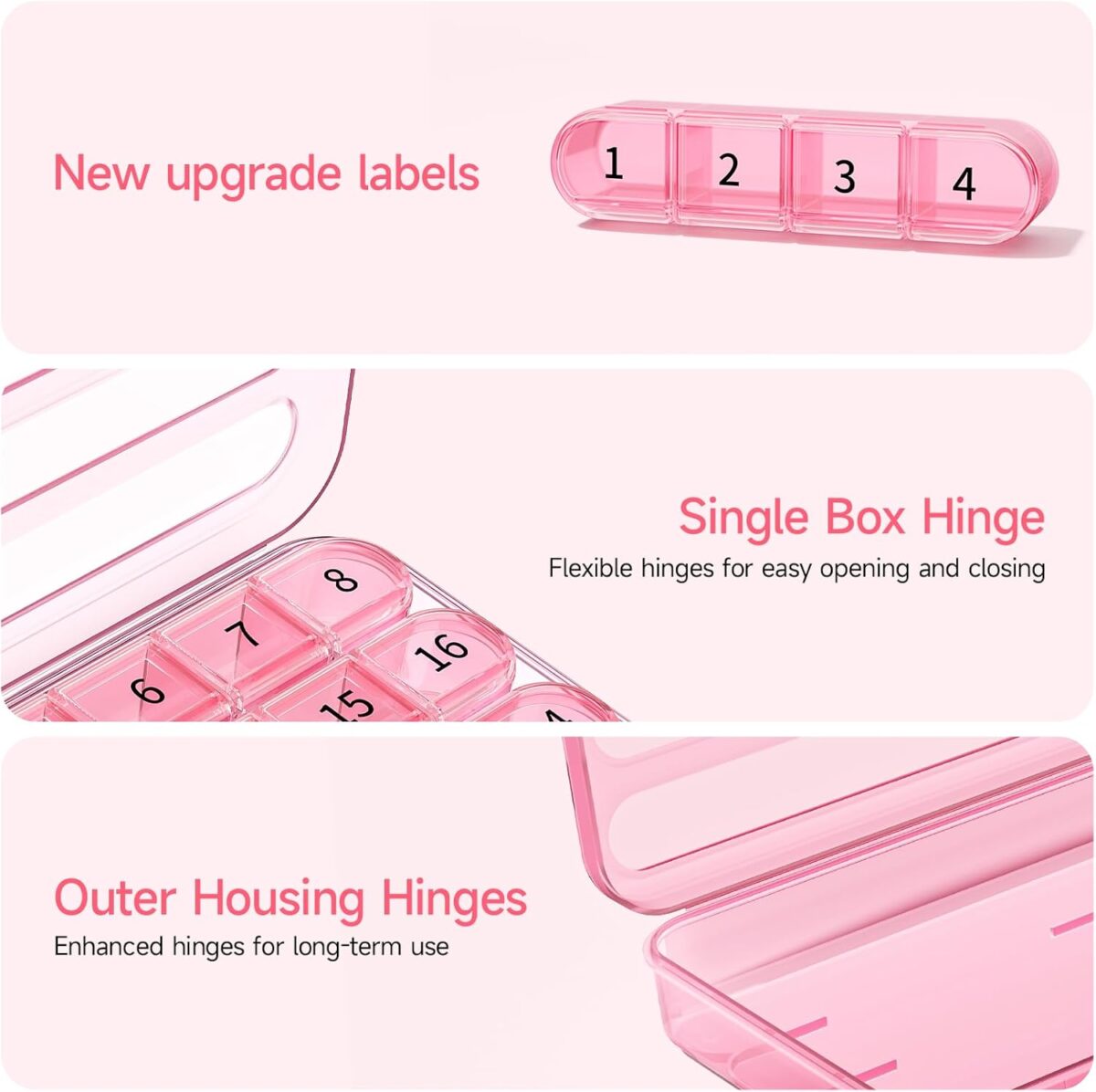 Zoksi Monthly Pill Organizer 1 Time a Day, 30 Day Pill Box Organizer Once a Day, One Month Large Pill Case for Travel, 31 Day Daily Medcine Container for Vitamins, Supplement & Medication (Pink) - Image 6