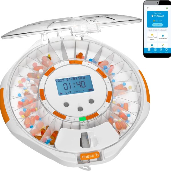 Adamson TimelyMed Smart Pill Dispenser Machine with Alarm + WiFi App Monitoring + 28 Day Medicine Dispenser + Automatic Pill Dispenser for Elderly with Alarm & Alzheimers Care + Lock Key + New
