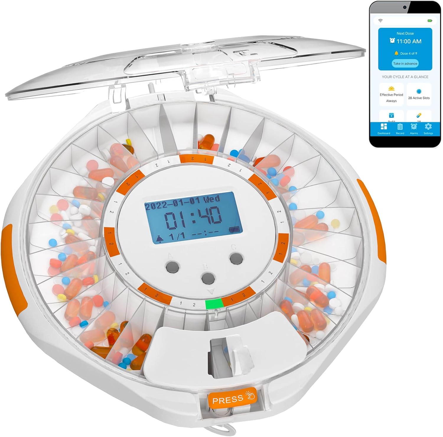 71YQmmC9KuL._AC_SL1500_.jpg Adamson TimelyMed Smart Pill Dispenser Machine with Alarm + WiFi App Monitoring + 28 Day Medicine Dispenser + Automatic Pill Dispenser for Elderly with Alarm & Alzheimers Care + Lock Key + New - Image 1