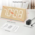 DreamSky Wooden Digital Alarm Clocks for Bedrooms - Electric Desk Clock with Large Numbers, USB Port, Battery Backup Alarm, Adjustable Volume, Dimmer, Snooze, DST, 12/24H, Wood Décor (White) - Image 7