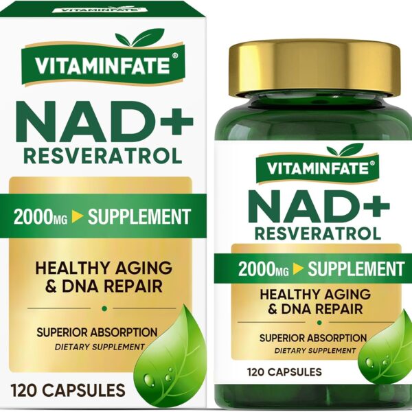 NAD+ Supplement 2000 mg - 120 Capsules True NAD+ & Resveratrol, NMN Alternative Supports Anti-Aging, Cellular Energy & Repair, Metabolism & Brain Boost for Men & Women