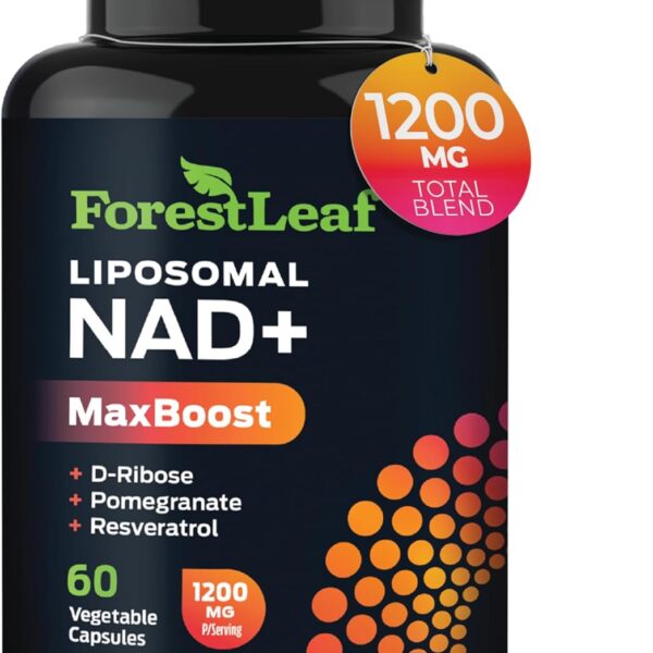 NAD Supplement, Liposomal NAD Resveratrol Supplement for Women & Men 1200mg w/ D-Ribose & Pomegranate NAD+ Plus MaxBoost for Longevity, Anti-Aging, Cellular Energy, NMN Alternative (60 Caps)
