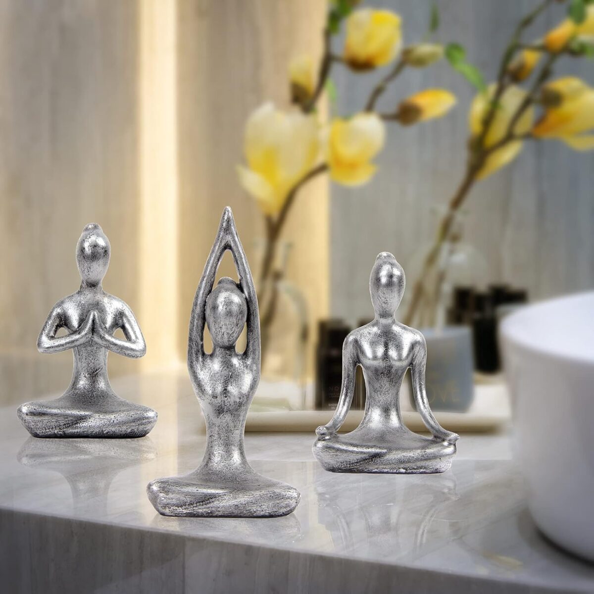 Leekung Yoga Meditation décor,Yoga Pose Statue Home Decoration,Zen Yoga Figurine for Spiritual Room, Set of 3 Yoga Gift Antique Silver Color - Image 3