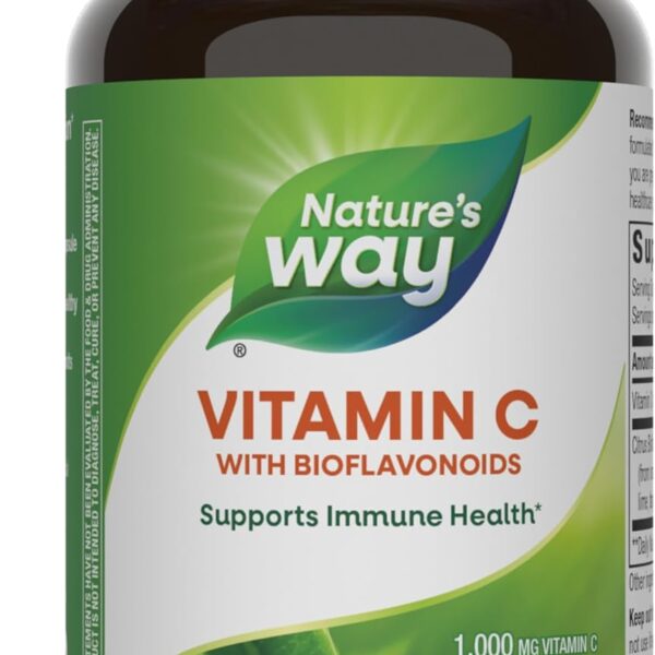 Nature's Way Vitamin C with Bioflavonoids, Immune Support*, High Potency Vitamin C per 2-capsule serving, Promotes Collagen*, 1,000 mg per 2-Capsule Serving, 250 Capsules (Packaging May Vary)