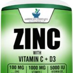 American Standard Supplements Zinc 100mg, Vitamin C 1000mg, and Vitamin D3 5000 IU (125mcg) Per Serving - Gluten Free, Non-GMO, 120 Capsules, 60 Servings