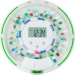Automatic Pill Dispenser,Locked Medication Dispenser for Elderly with Alarm, 6 Dosage Templates, Sound & Light Alerts & Key for Vitamins, Supplements (Frosted Lid)