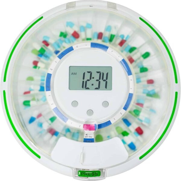 Automatic Pill Dispenser,Locked Medication Dispenser for Elderly with Alarm, 6 Dosage Templates, Sound & Light Alerts & Key for Vitamins, Supplements (Frosted Lid)