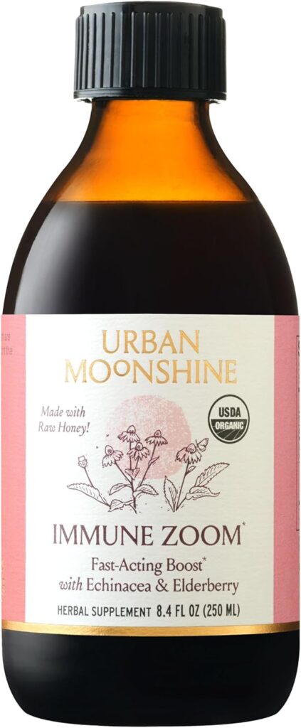 Urban Moonshine Immune Zoom - Stimulates Immune System* - Fast-Acting Immune Booster* with Echinacea, Elderberry & Raw Honey - Immune Support Supplement - Gluten Free Herbal Supplement* - 8.4 Fl Oz