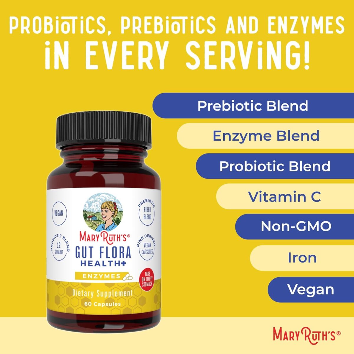 MaryRuth Organics Gut Flora Health+ Enzymes | Up to 2 Month Supply | Prebiotic Probiotic Digestive Enzymes Blend for Healthy Gut Biome & Digestive Support | Gastrointestinal Health | 60 Capsules - Image 7