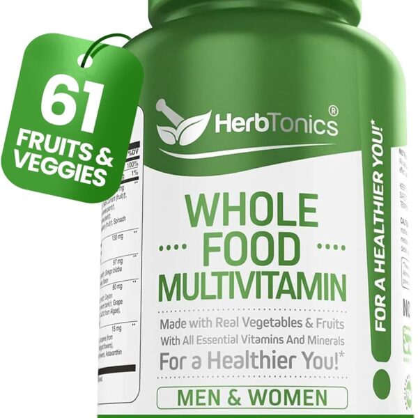 Whole Food Multivitamin for Adults | Multivitamins for Men & Women | Superfoods, Real Raw Veggies, Fruits, Vitamin E, A, B Complex | Vegan Non-GMO 120 Vegetarian Capsules