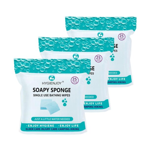 Skin Cleaning Wipe (75 Counts, 3 Packs) - Rinse Free Bathing Sponge for Adults, Extra Thick, No Residue, Hypoallergenic, Convenient for Elderly, Injured, Campers, Hikers