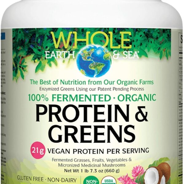 Whole Earth & Sea from Natural Factors, Organic Fermented Protein & Greens, Vegan Whole Food Supplement, Tropical, 1lb 7.3 Oz