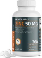 Bronson Zinc 50 MG High Potency One Year Supply Supports Immune, Antioxidant & Skin Health - Non-GMO, 360 Vegetarian Tablets