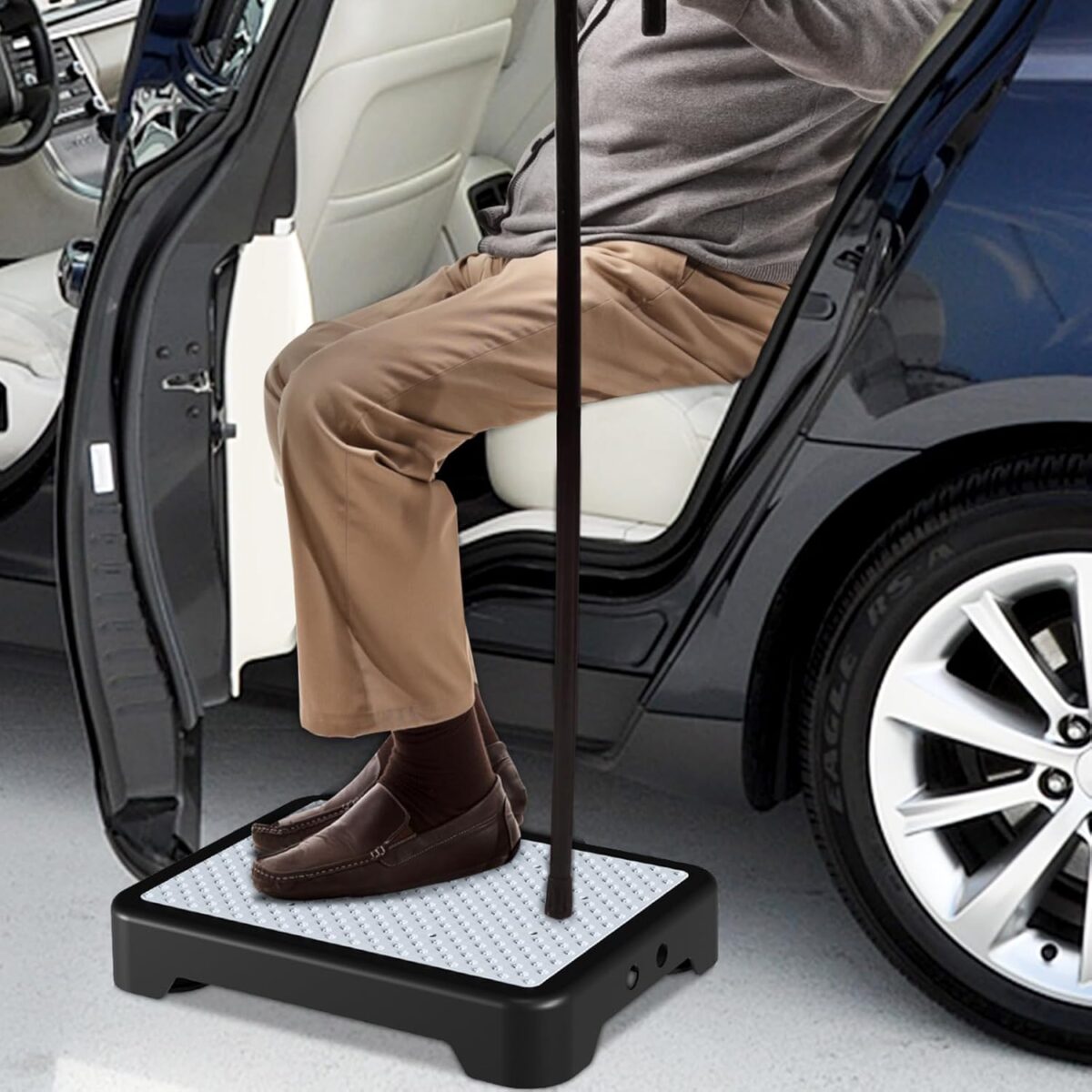 SOYO Mobility One Step Stool, Heavy Duty Indoor Outdoor Non-Slip Small Step Platform Assistive Device for Adult Elderly, Standing Support and Step Riser for Car, Bed, Door, Stair, Bathroom, Black-Gray - Image 6