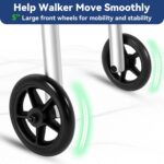 FSA/HSA Eligible Folding Walker with 2 Skis and 5" Wheels, Lightweight Walkers for Seniors and Adults, Supports up to 350 Pounds, Adjustable Height, Compact Standard Walker, Black - Image 5