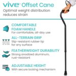 Vive Offset Walking Cane with Comfort-Foam Handle - for Women, Men, Seniors - Lightweight & Adjustable Single Point Walking Stick with a Non-Slip Tip for Stability, Balance, & Support - Image 2